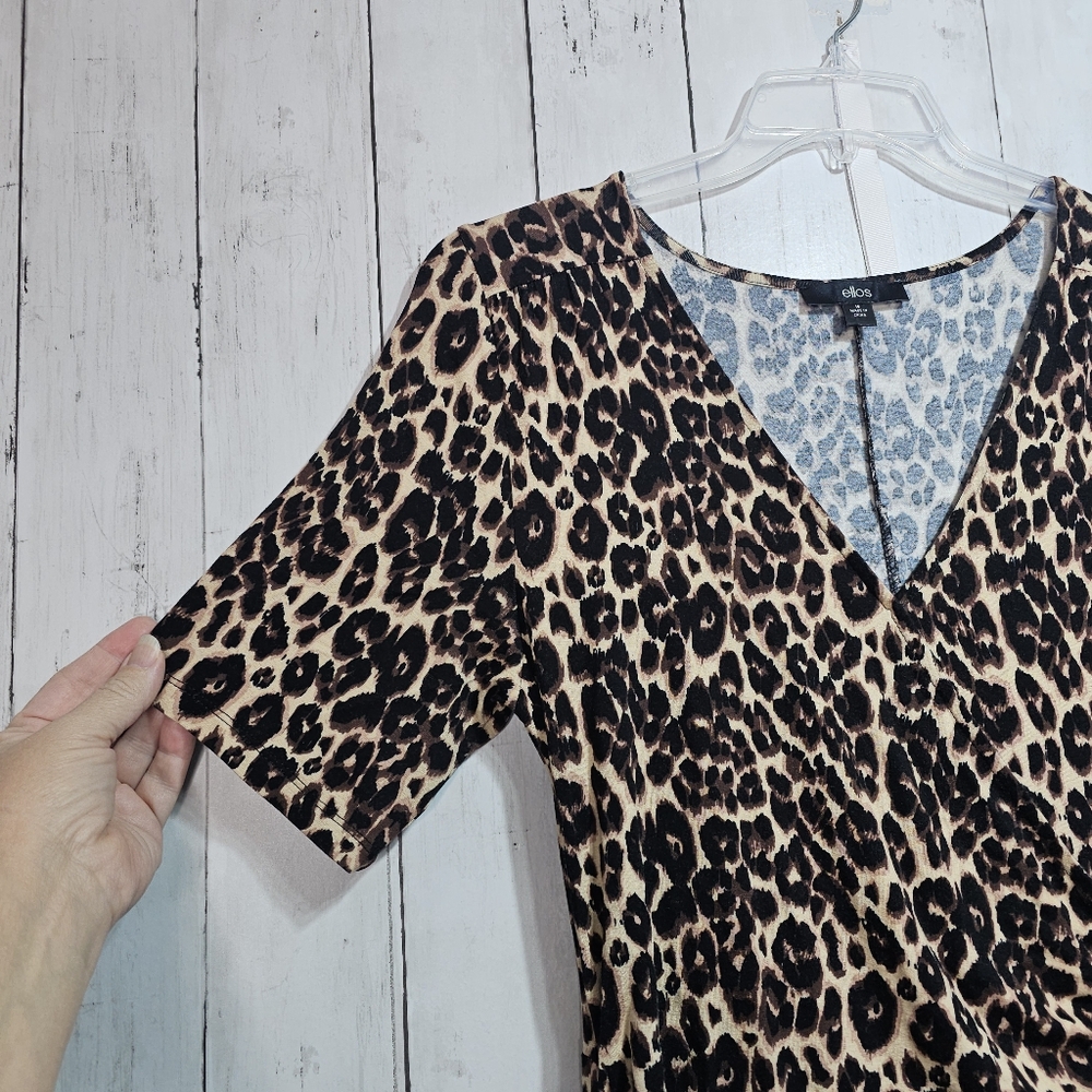 Ellos Women's Faux Wrap Animal Print Rayon Knit Dress Size 16 Short Sleeve. - Picture 3 of 7